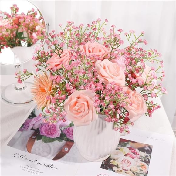 ArtificialFlowers Pink Gypsophila Bouquets 15pcs Real Touch Flowers for Wedding - Picture 6 of 6